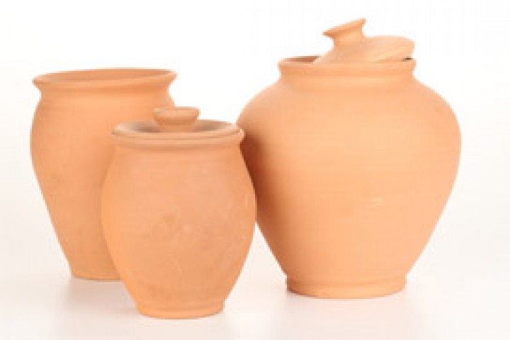 terracotta pots isolated on white background
